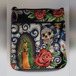 Dia de Los Muertos cross bag w 9" x L 10"  adjustable strap about L
